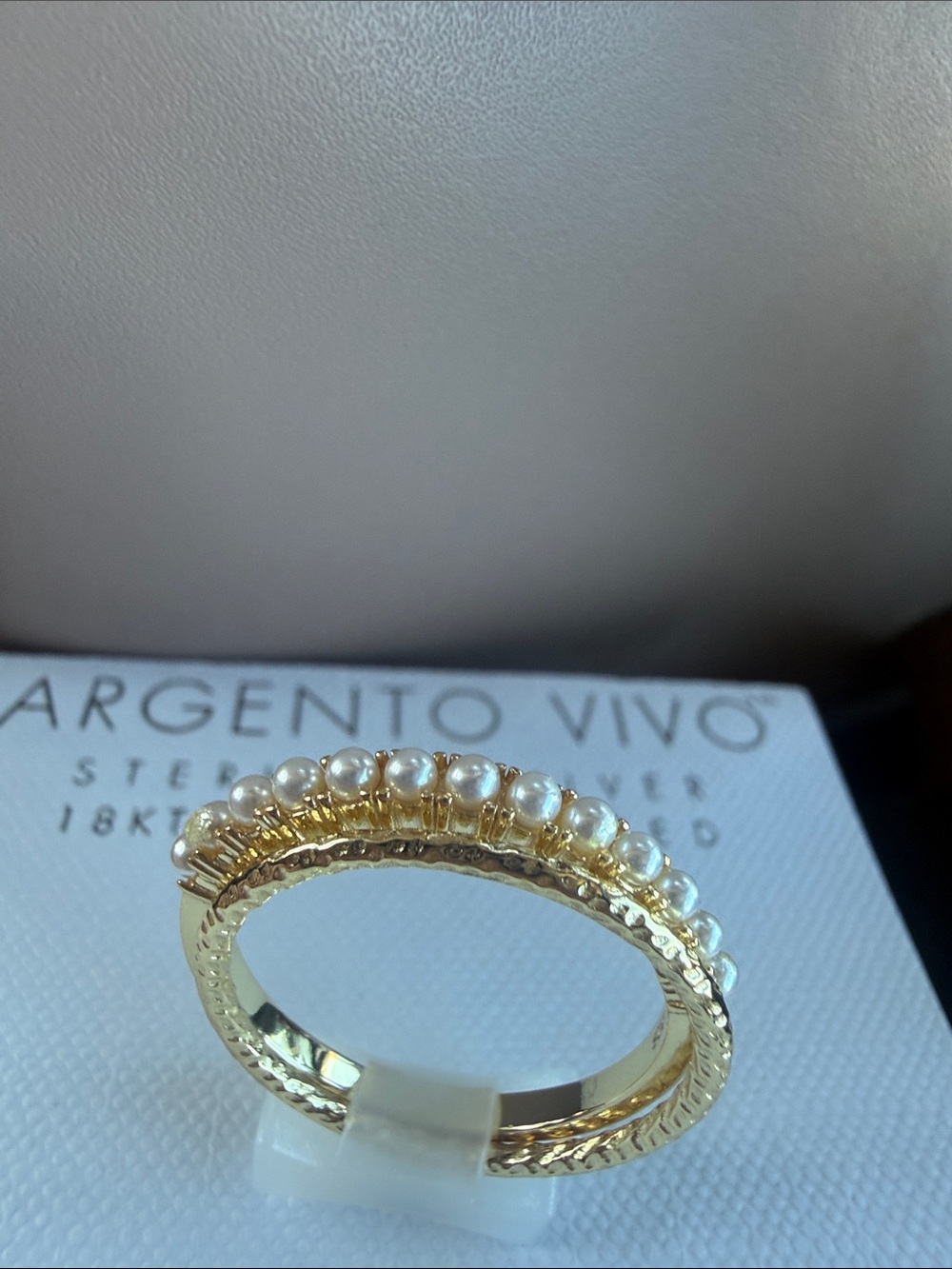 Argento Vivo Gold Plated Pearl Band Ring - Gold and White Pearls